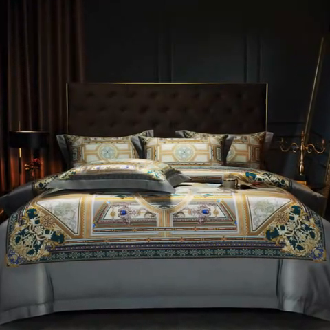 91家纺网 家纺一手货源 找家纺 2024新款100s长绒棉数码印花大版定位四件套 奥帝斯