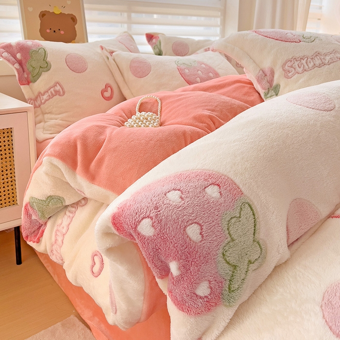 91家纺网 家纺一手货源 找家纺 2024新款加厚雪花绒印花单件被套-风格二（提供卖家秀 ） 甜蜜