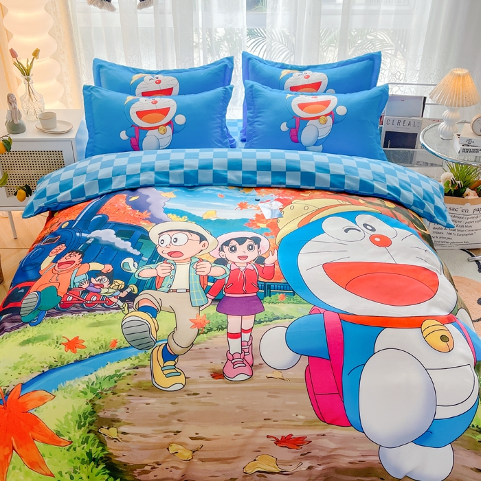 91家纺网 家纺一手货源 找家纺 宝薇 2024新款卡通款加厚斜纹磨毛大版四件套 （新花型不断更新中）哆啦历险记