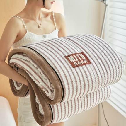 晨曦家纺 2024新款加厚三层贝贝绒牛奶绒夹棉毛毯 贝贝绒三层夹棉毛毯-卡布奇诺咖