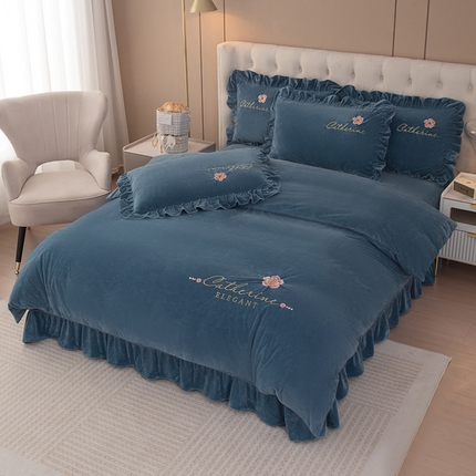 91家纺网 家纺一手货源 找家纺 （总）好漂靓家纺 2025新款韩版刺绣高克重婴儿绒床裙款美公主四件套