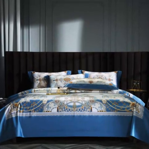 91家纺网 家纺一手货源 找家纺 2024新款100s长绒棉数码印花大版定位四件套 塞纳花园