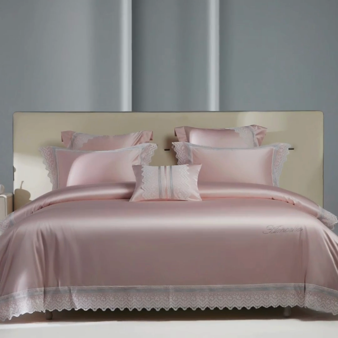 91家纺网 家纺一手货源 找家纺 （总）2024新款高端蕾丝重磅真丝棉系列四件套-德鲁斯