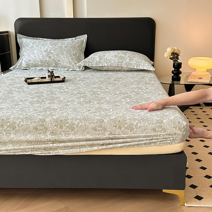 91家纺网 家纺一手货源 找家纺 大柏树 2025新款A类全棉磨毛印花单床笠 莉娅绿