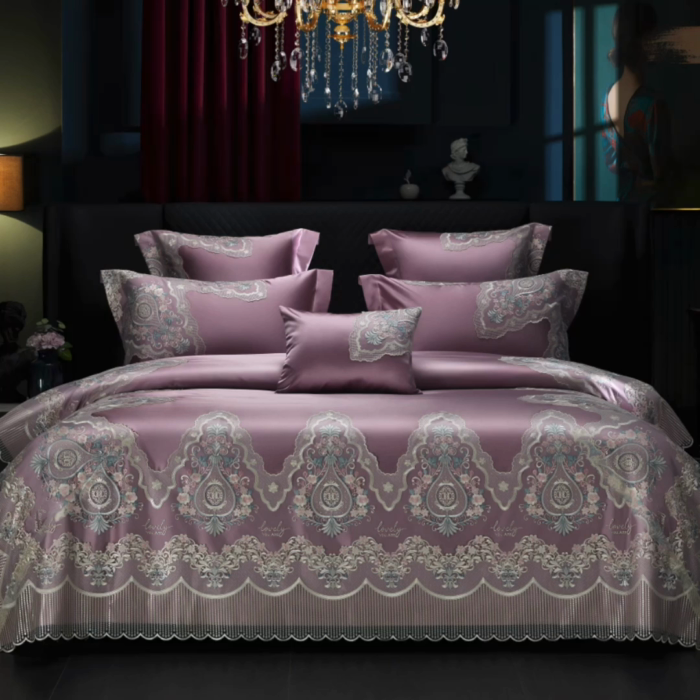 91家纺网 家纺一手货源 找家纺 2024新款高端蕾丝重磅真丝棉系列四件套-爱兰朵 爱兰朵豆沙