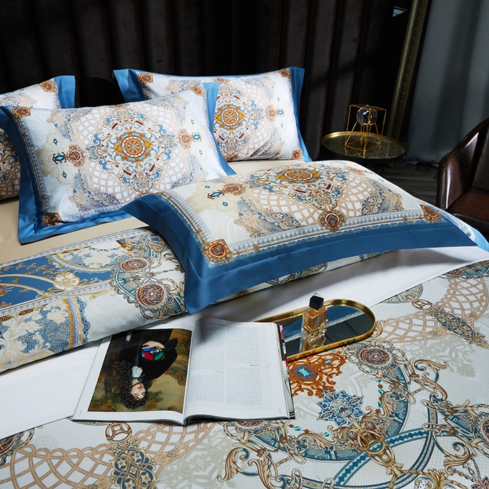 91家纺网 家纺一手货源 找家纺 2024新款100s长绒棉数码印花大版定位四件套 塞纳花园