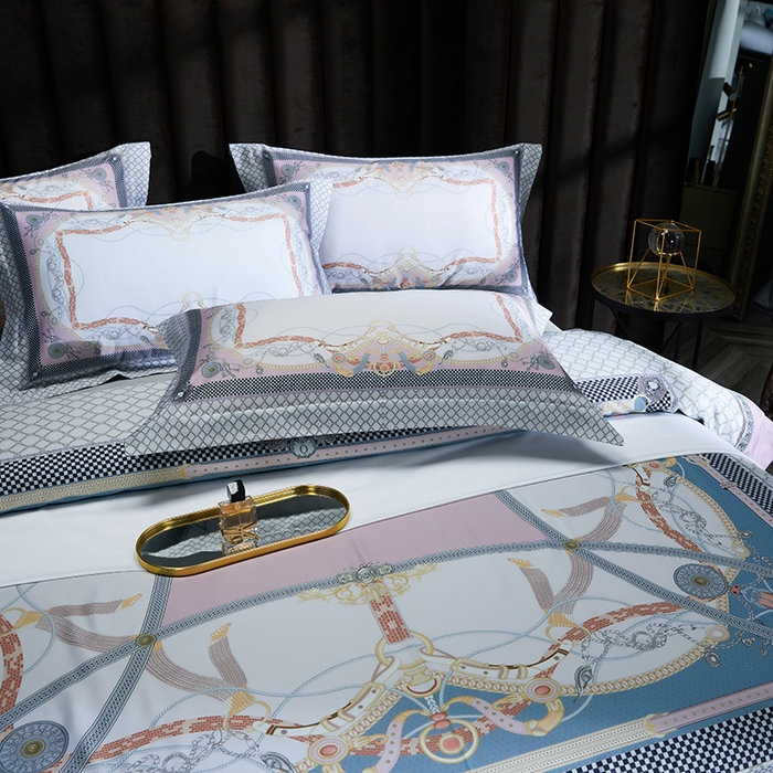 91家纺网 家纺一手货源 找家纺 2024新款100s长绒棉数码印花大版定位四件套 安琪