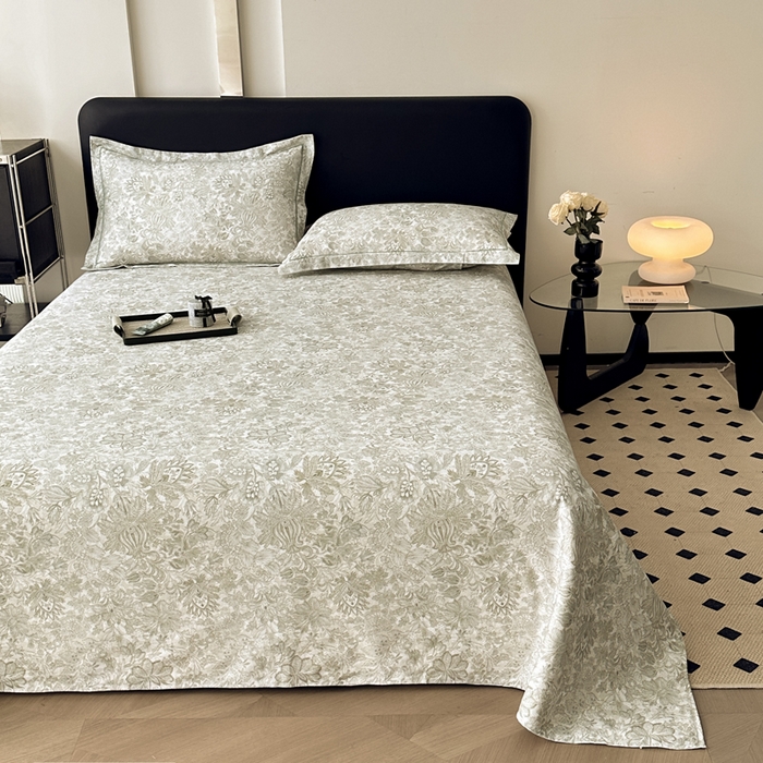 91家纺网 家纺一手货源 找家纺 大柏树 2025新款A类全棉磨毛印花单床单 莉娅绿