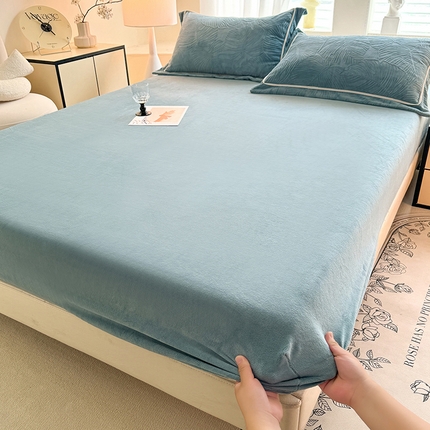 艾唯希家纺 2024新款A类牛奶绒单床笠系列 叶之语-湖蓝-(单床笠)