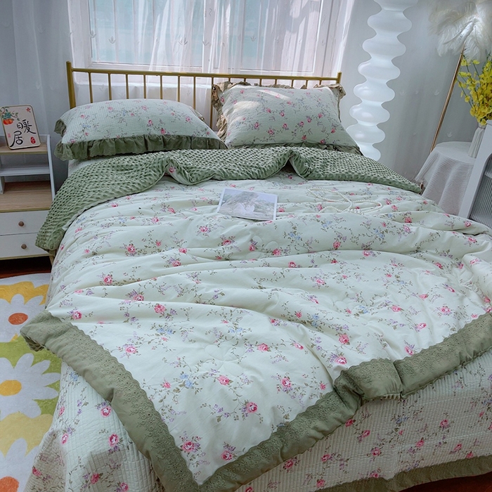 91家纺网 家纺一手货源 找家纺 暖居 2024新款包边豆豆被床盖四件套 蝶恋梦