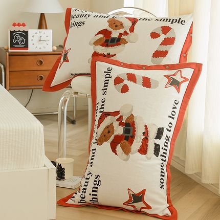 91家纺网 家纺一手货源 找家纺 2024新款全棉四层纱布枕套一对装纽扣款枕套 圣诞熊