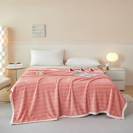 2024新款仿兔绒泡泡绒毛毯家用四季毯 条纹人生 朱砂橘