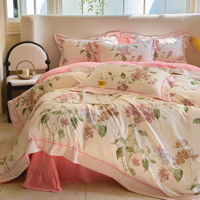 91家纺网 家纺一手货源 找家纺 2025新款A纯棉B牛奶绒四件套13376全棉加绒一字绣宽边轻奢套件-夹棉款 南枝-粉