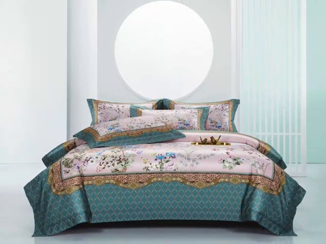 91家纺网 家纺一手货源 找家纺 2024新款100s长绒棉数码印花大版定位四件套 森恋