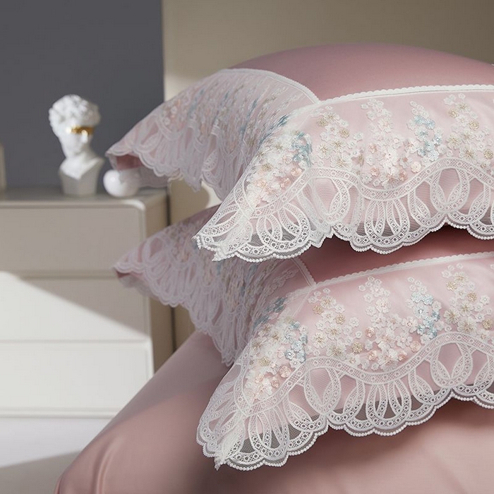 91家纺网 家纺一手货源 找家纺 （总）2024新款高端蕾丝重磅真丝棉系列四件套-芬芳细雨