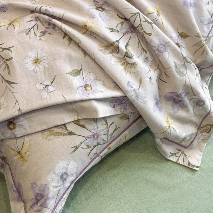 91家纺网 家纺一手货源 找家纺 大柏树 2025新款A类全棉磨毛印花四件套 暗香灰