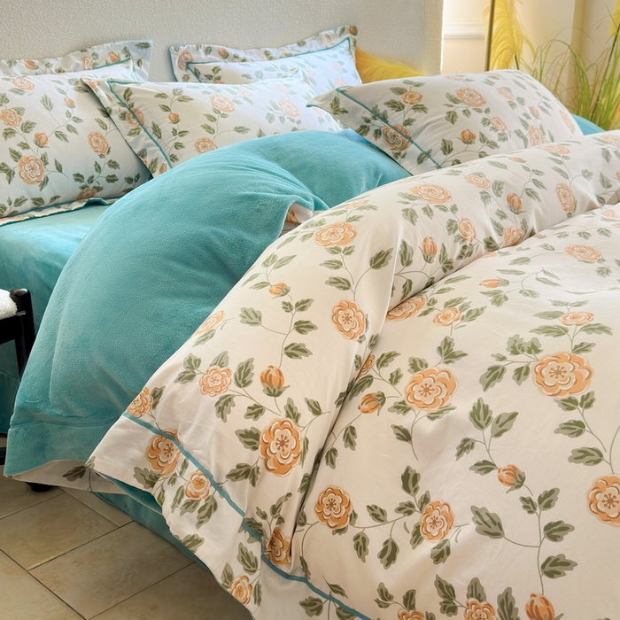 91家纺网 家纺一手货源 找家纺 2025新款A纯棉B牛奶绒四件套13376全棉加绒一字绣宽边轻奢套件-夹棉款 静初