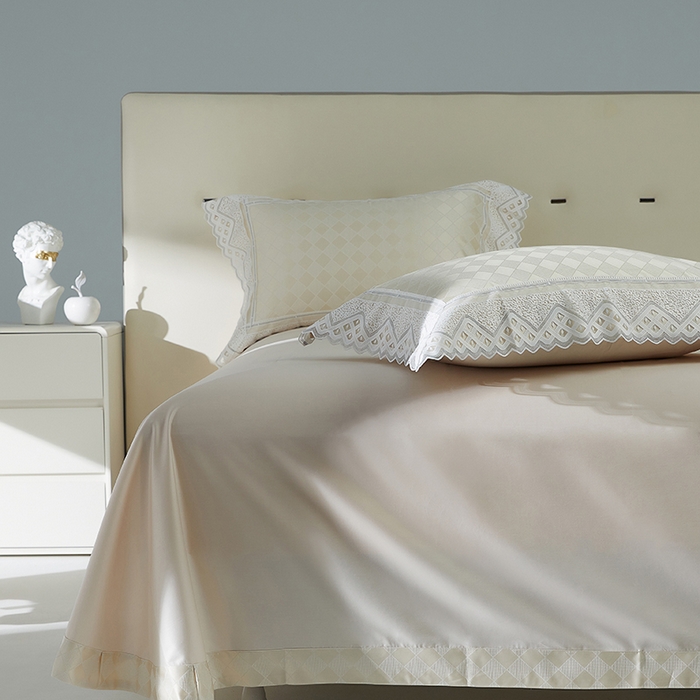 91家纺网 家纺一手货源 找家纺 2024新款高端蕾丝重磅真丝棉系列四件套-克莱斯特 克莱斯特-香槟