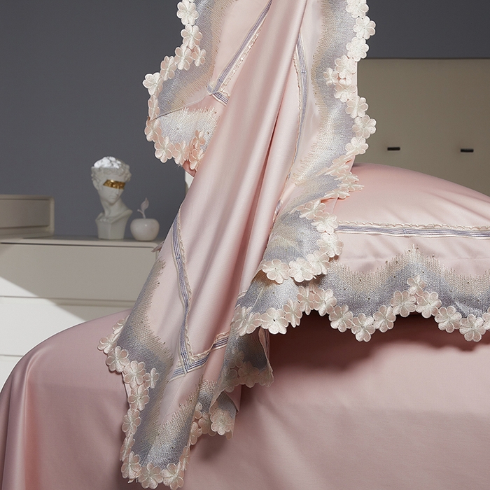 91家纺网 家纺一手货源 找家纺 （总）2024新款高端蕾丝重磅真丝棉系列四件套-花言蜜语