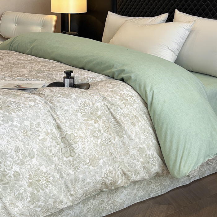 91家纺网 家纺一手货源 找家纺 大柏树 2025新款A类全棉磨毛印花单被套 莉娅绿