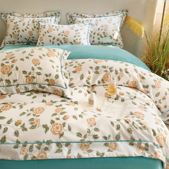 91家纺网 家纺一手货源 找家纺 2025新款A纯棉B牛奶绒四件套13376全棉加绒一字绣宽边轻奢套件-夹棉款 静初