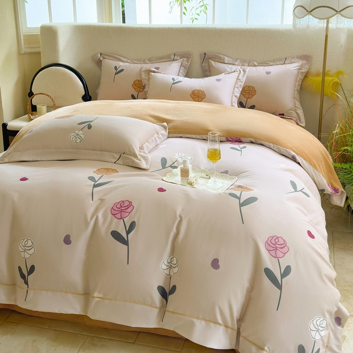 91家纺网 家纺一手货源 找家纺 2025新款A纯棉B牛奶绒四件套13376全棉加绒一字绣宽边轻奢套件-夹棉款 卉雅