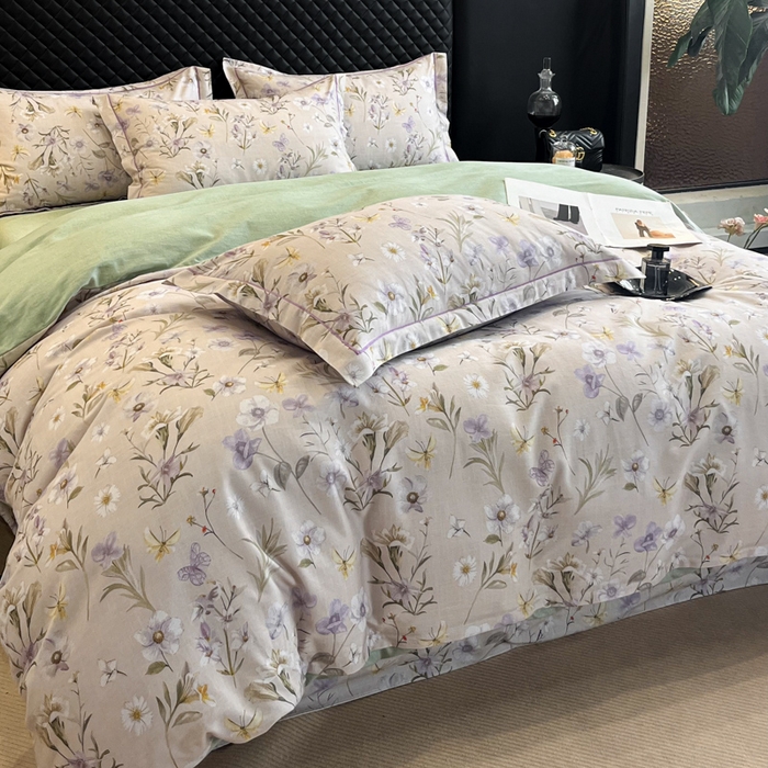 91家纺网 家纺一手货源 找家纺 大柏树 2025新款A类全棉磨毛印花四件套 暗香灰