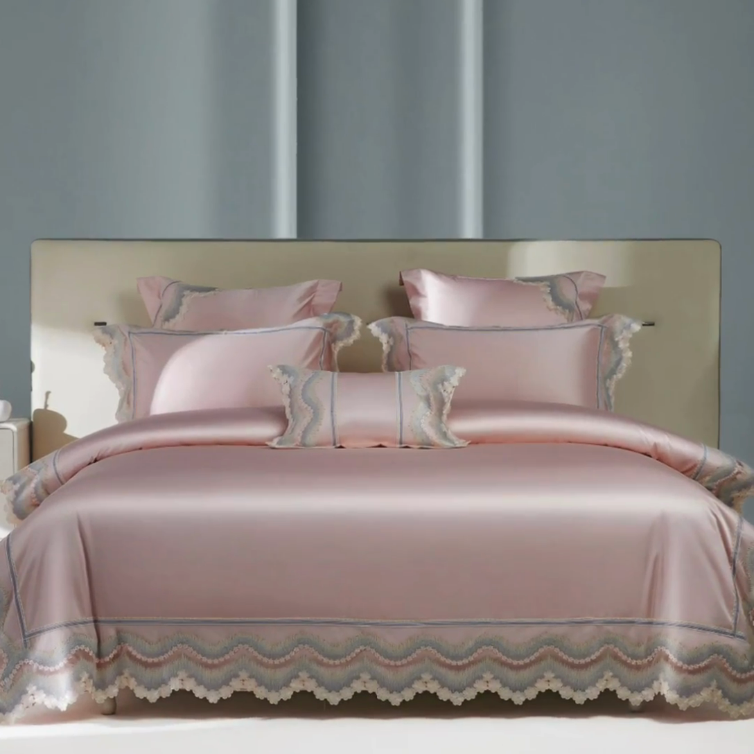 91家纺网 家纺一手货源 找家纺 （总）2024新款高端蕾丝重磅真丝棉系列四件套-花言蜜语