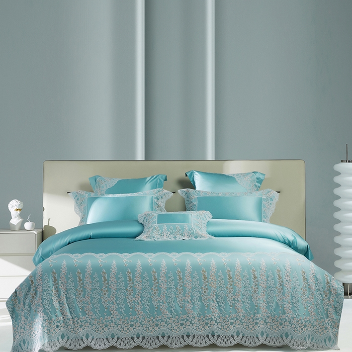 91家纺网 家纺一手货源 找家纺 2024新款高端蕾丝重磅真丝棉系列四件套-芬芳细雨 芬芳细雨 绿