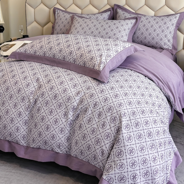 91家纺网 家纺一手货源 找家纺 雲归梦 2024新款全棉纯棉轻奢加厚磨毛拼角工艺四件套 漫语-梦幻紫