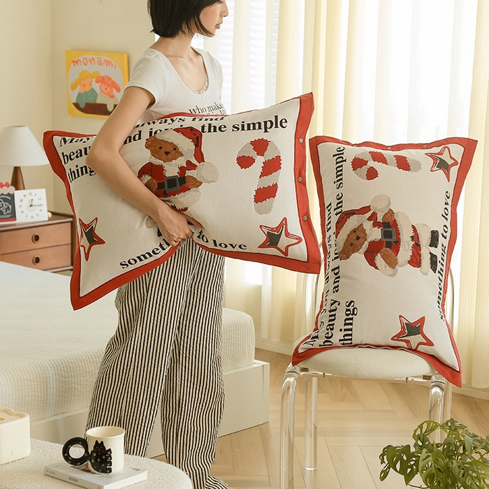 91家纺网 家纺一手货源 找家纺 2024新款全棉四层纱布枕套一对装纽扣款枕套 圣诞熊