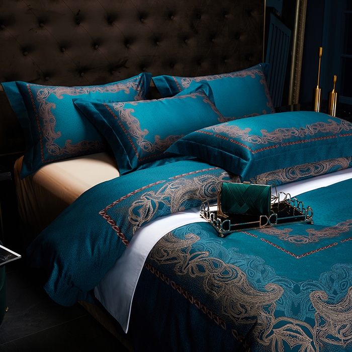 91家纺网 家纺一手货源 找家纺 2024新款100s长绒棉数码印花大版定位四件套 凯特琳