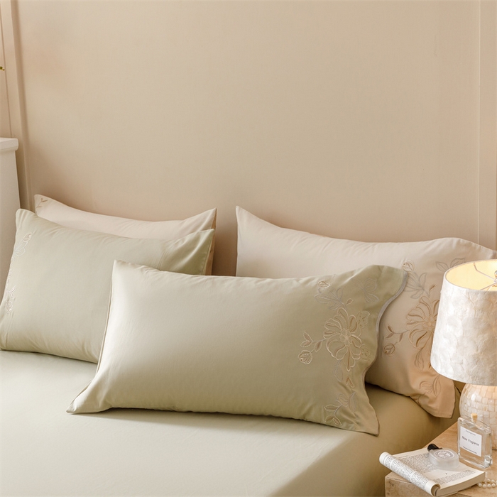 91家纺网 家纺一手货源 找家纺 艾莱家纺 2024新款A类新疆长绒棉加厚柔顺磨毛四件套-花开烂漫 花开烂漫-灰豆绿