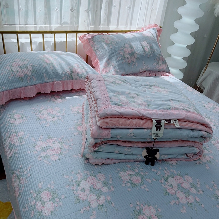 91家纺网 家纺一手货源 找家纺 暖居 2024新款包边豆豆被床盖四件套 安妮公主