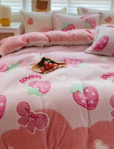 91家纺网 家纺一手货源 找家纺 2024新款加厚雪花绒印花四件套-风格二（提供卖家秀） 蝶雅