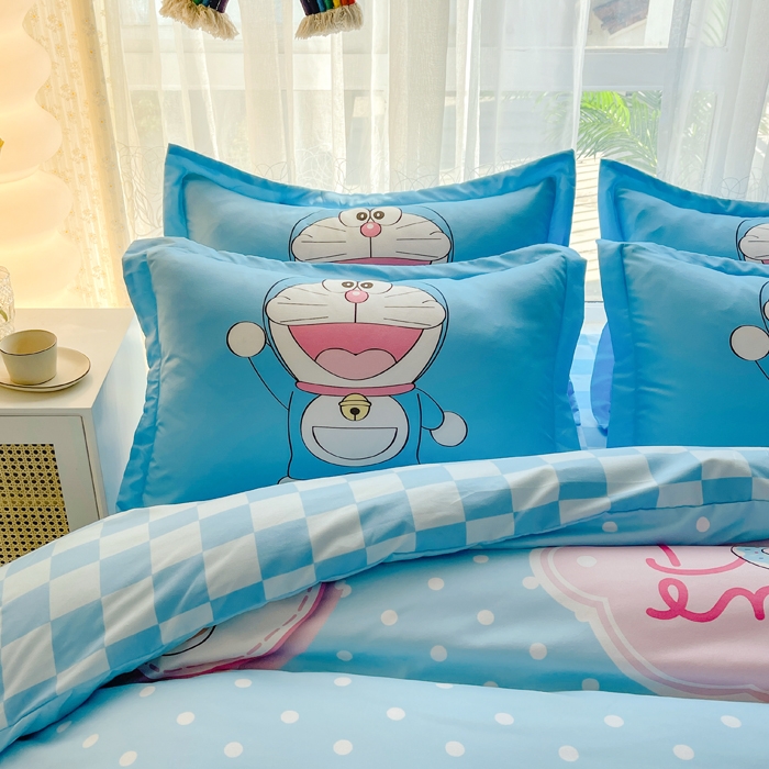 91家纺网 家纺一手货源 找家纺 宝薇 2024新款卡通款加厚斜纹磨毛大版四件套 （新花型不断更新中）哆啦兄妹