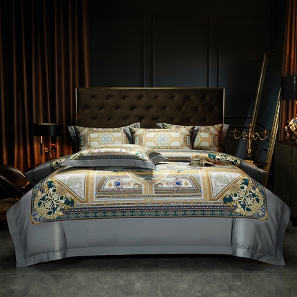 91家纺网 家纺一手货源 找家纺 2024新款100s长绒棉数码印花大版定位四件套 奥帝斯