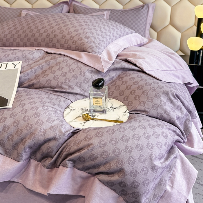 91家纺网 家纺一手货源 找家纺 雲归梦 2024新款全棉纯棉轻奢加厚磨毛拼角工艺四件套 克洛伊-香芋紫