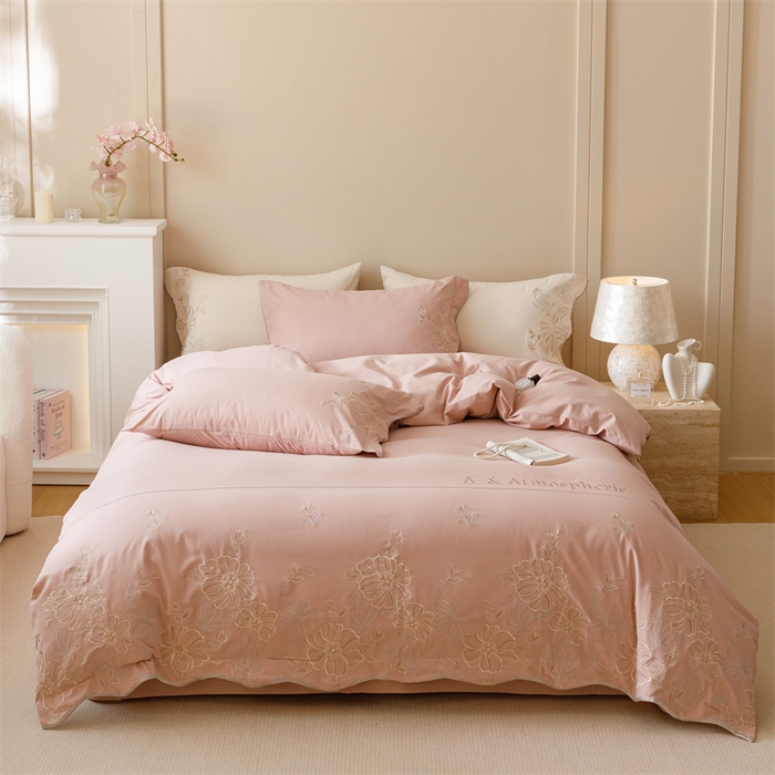 91家纺网 家纺一手货源 找家纺 艾莱家纺 2024新款A类新疆长绒棉加厚柔顺磨毛四件套-花开烂漫 花开烂漫-玉豆沙