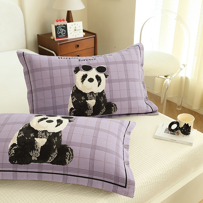 91家纺网 家纺一手货源 找家纺 2024新款全棉四层纱布枕套一对装纽扣款枕套 酷爱熊