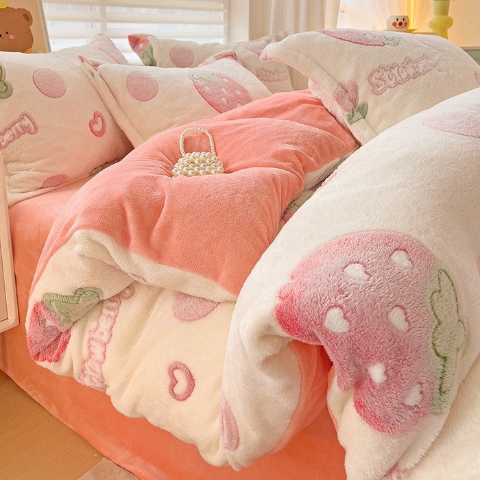 91家纺网 家纺一手货源 找家纺 2024新款加厚雪花绒印花单件被套-风格二（提供卖家秀 ） 甜蜜