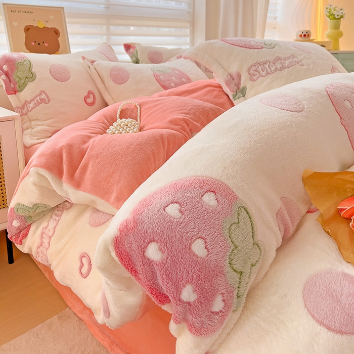 91家纺网 家纺一手货源 找家纺 2024新款加厚雪花绒印花单件被套-风格二（提供卖家秀 ） 甜蜜