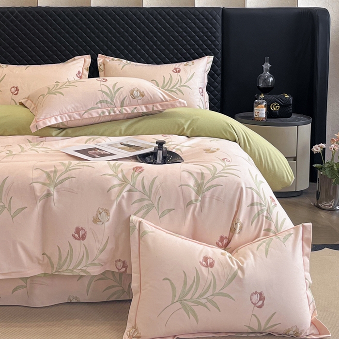 91家纺网 家纺一手货源 找家纺 大柏树 2025新款A类全棉磨毛印花四件套 绿禾