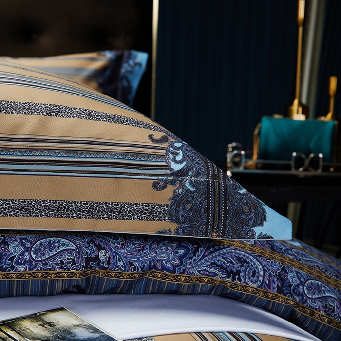 91家纺网 家纺一手货源 找家纺 2024新款100s长绒棉数码印花大版定位四件套 流金岁月