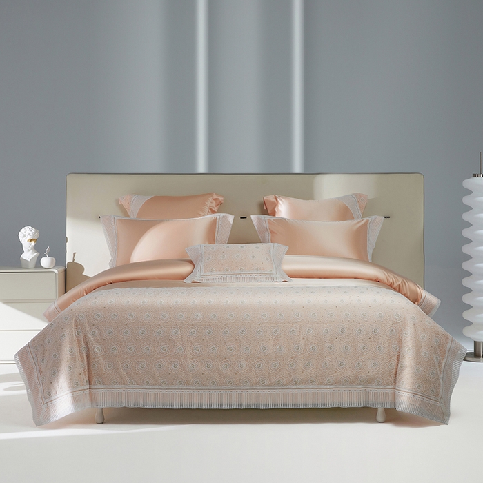 91家纺网 家纺一手货源 找家纺 （总）2024新款高端蕾丝重磅真丝棉系列四件套-幽情玫瑰 玉色