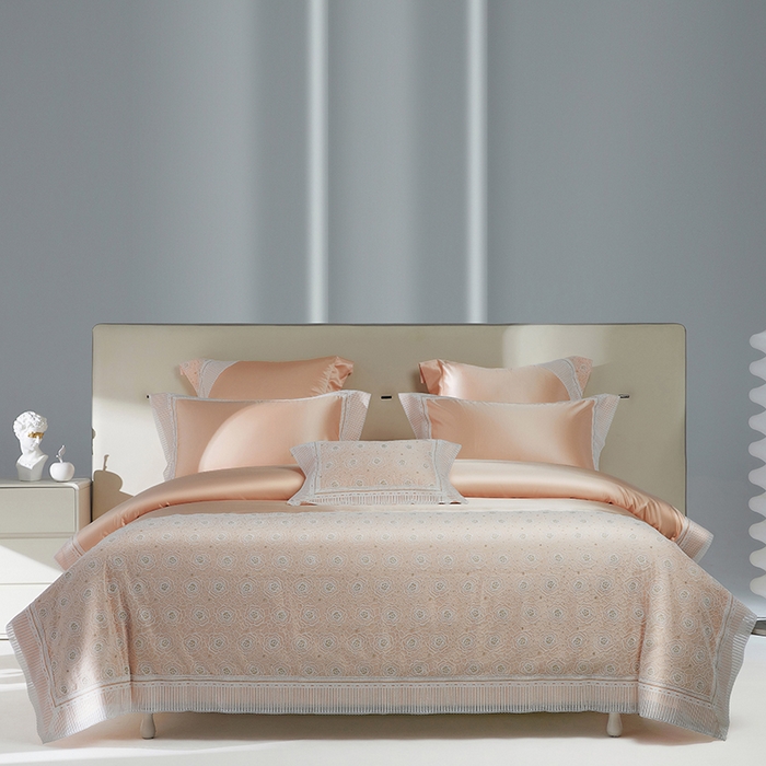 91家纺网 家纺一手货源 找家纺 （总）2024新款高端蕾丝重磅真丝棉系列四件套-幽情玫瑰 玉色