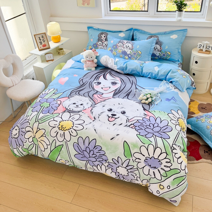 91家纺网 家纺一手货源 找家纺 宝薇 2024新款卡通款加厚斜纹磨毛大版四件套 （新花型不断更新中）花开半夏