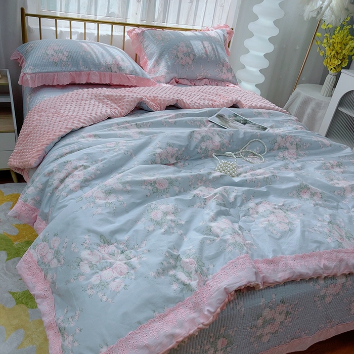 91家纺网 家纺一手货源 找家纺 暖居 2024新款包边豆豆被床盖四件套 安妮公主