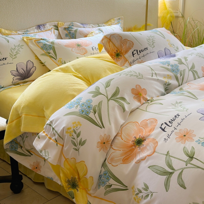 91家纺网 家纺一手货源 找家纺 2025新款A纯棉B牛奶绒四件套13376全棉加绒一字绣宽边轻奢套件-夹棉款 半夏花海