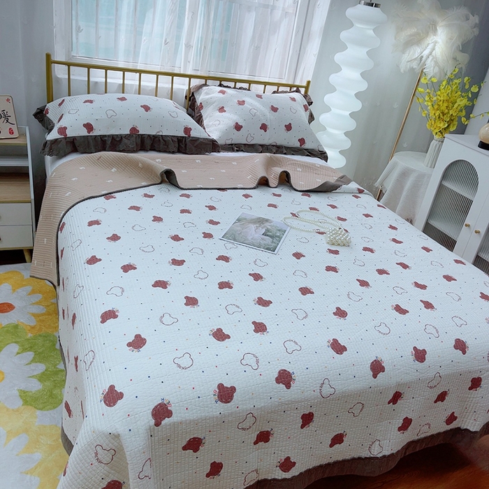 91家纺网 家纺一手货源 找家纺 暖居 2024新款包边豆豆被床盖四件套 卡通熊头